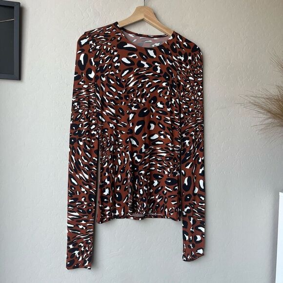 Alexandre Vauthier Brown Leopard Animal Print Long Sleeve Crewneck Tee Size L - Picture 3 of 8